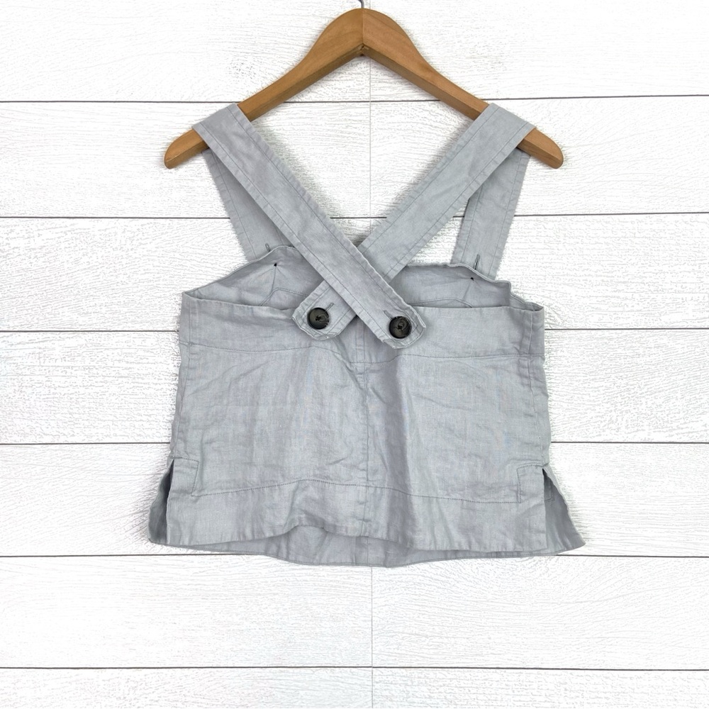 EVERLANE Linen Apron Tank Top Sky 4 Blue Grey Cropped Crop Summer Casual - Picture 9 of 11